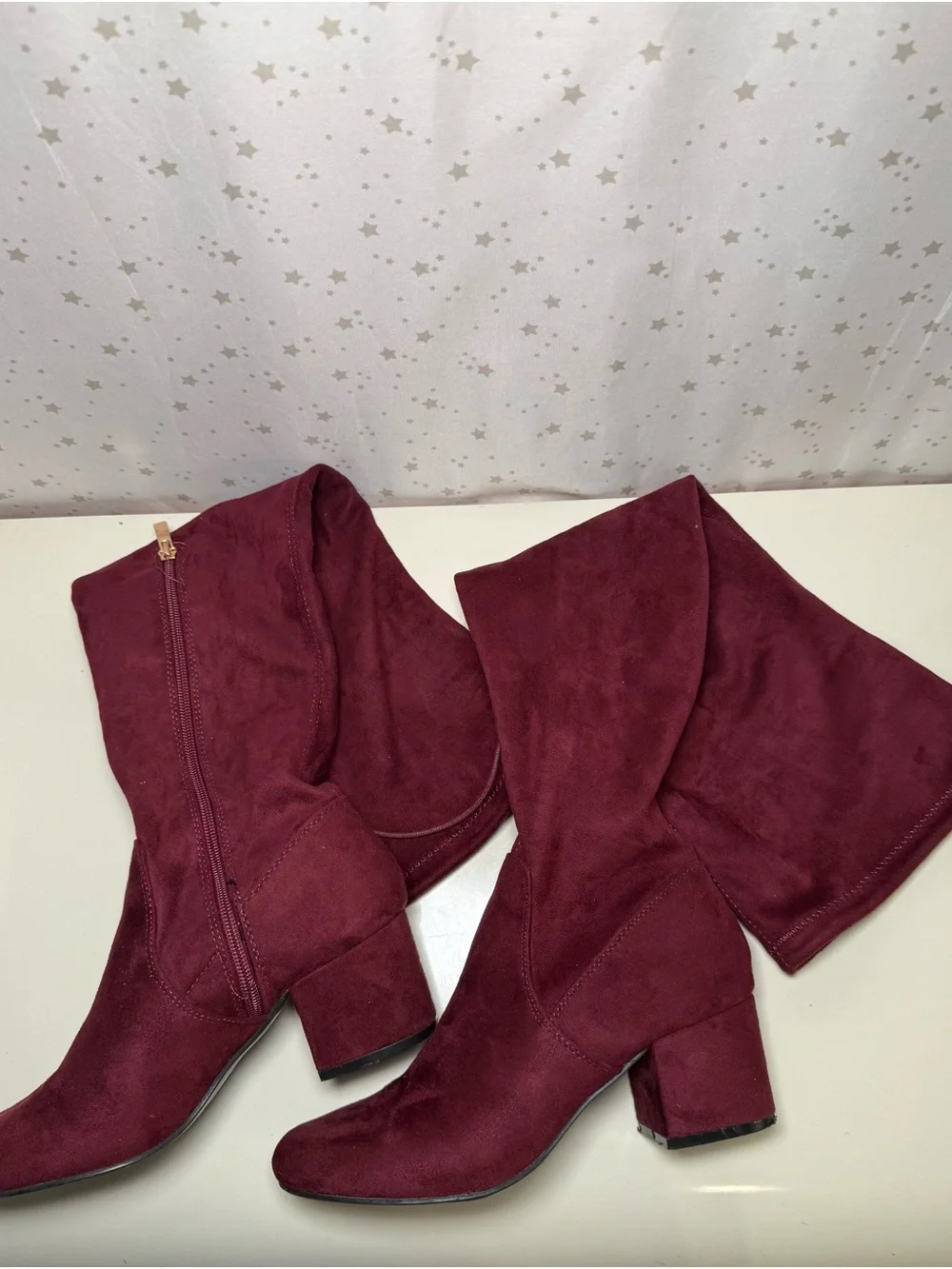 Women's Over-the-Knee Block Heel Boots - Burgundy